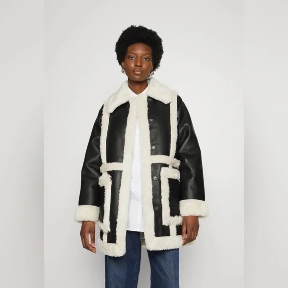Abercrombie & Fitch Black and Cream Shearling Jacket - Picture 9 of 9